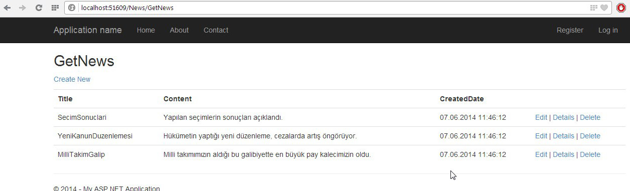 GetNews metodu ekran çıktısı
