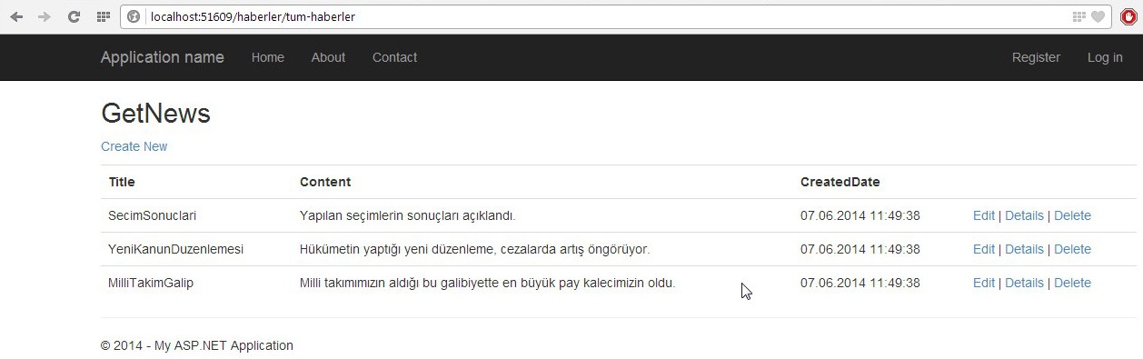 GetNews metodu Route'li ekran çıktısı