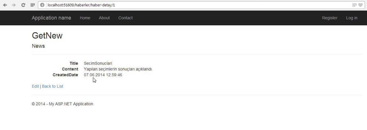 GetNew metodu Route'li ekran çıktısı